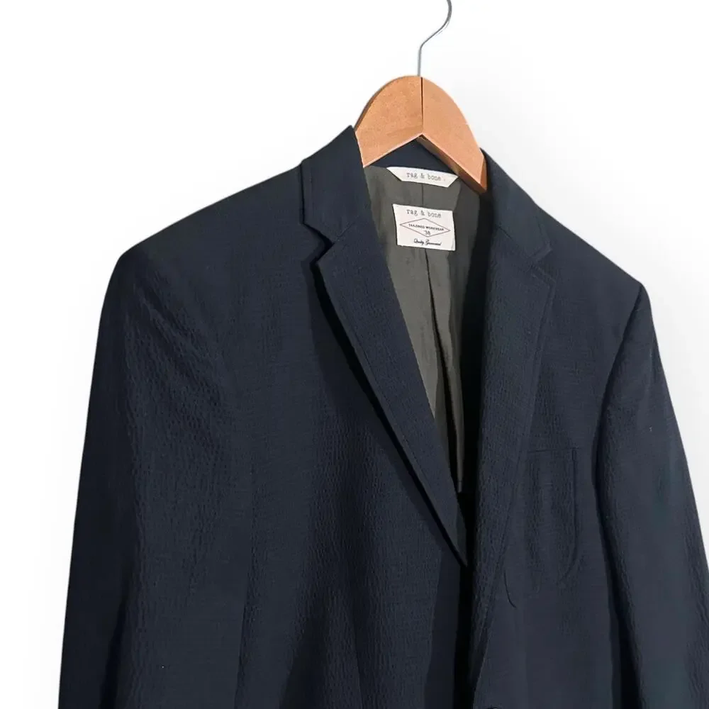 RAG & BONE Tailored Workwear Textured Butler Blazer Business Casual Navy Blue 38